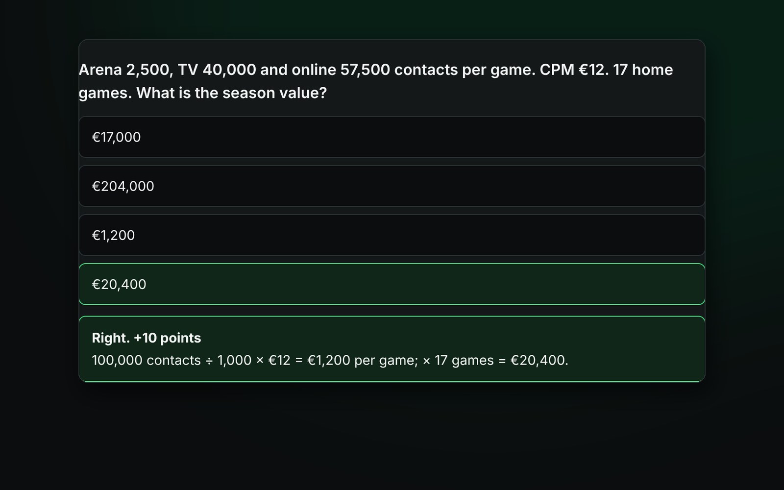 A lesson question with the worked answer