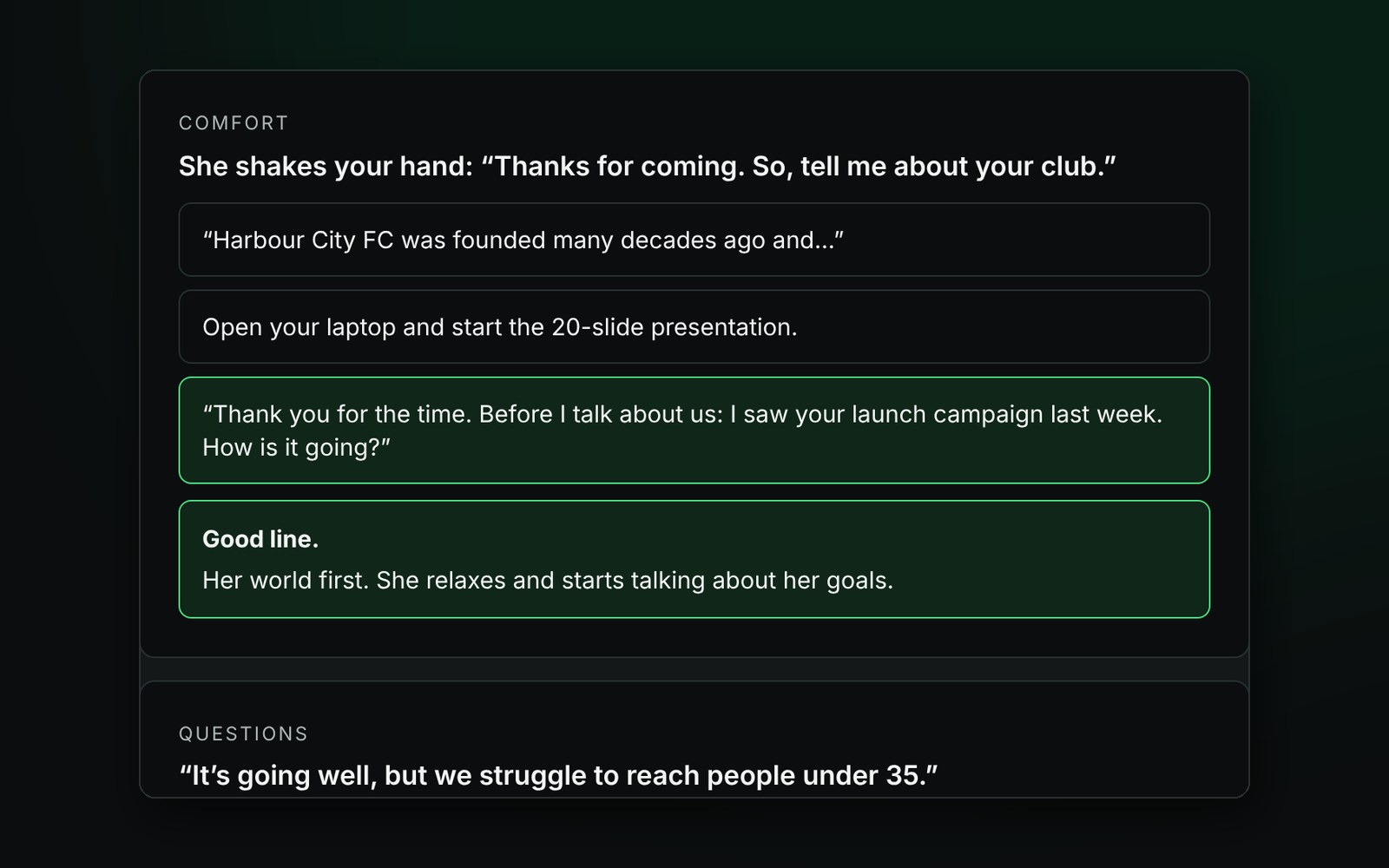 A meeting simulation with a marketing director